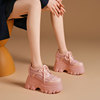粉色12cm内增高网布女鞋休闲透气小个子亮皮高跟运动厚底松糕单鞋