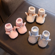 婴儿鞋秋冬季1岁加绒加厚保暖棉鞋袜男女宝宝，学步鞋不掉0-6—12月