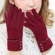 保暖手套女冬韩版秋冬季户外防风触屏不倒绒女士纯色保暖手套