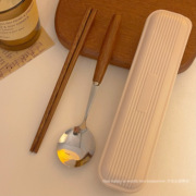 实木质餐具筷子勺子，套装高颜值不锈钢一人用外出自带便携收纳盒子