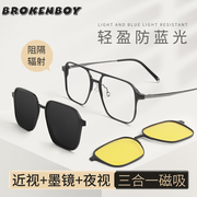 磁吸眼镜框架平光可配度数近视，男款偏光夹片，太阳眼镜开车专用夜视