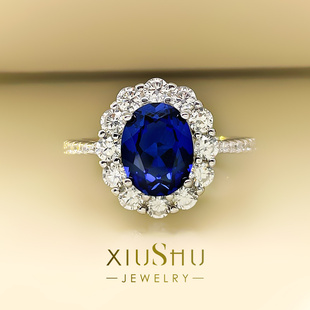 xiushu高定3克拉拟真皇家蓝宝石，戒指女925银小众设计轻奢