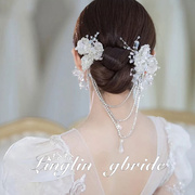 新娘水晶花朵发夹，韩式高端蕾丝气质头饰婚纱，礼服敬酒服配