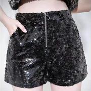 Zip Waist Sequin High Waist Shorts 女士拉链收腰亮片高腰短裤