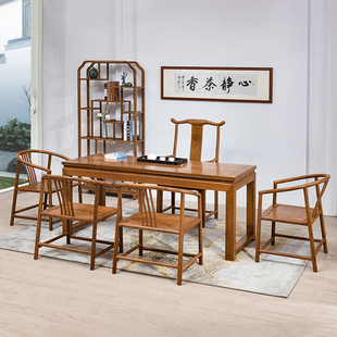 红木家具鸡翅木茶桌椅组合新中式实木多功能茶几简约功夫茶台茶桌