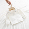 婴儿春秋装打底衫0-3岁女宝宝，长袖白色洋气t恤女童娃娃领新生上衣