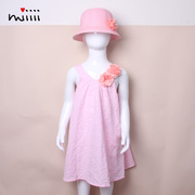 女童连衣裙夏季纯棉格子薄花朵洋气凉爽粉色小孩儿童女背吊带裙子