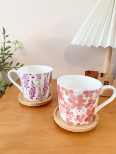 日本进口陶瓷家用甜美风花卉植物花朵带木盖马克杯水杯牛奶杯