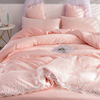 蕾丝奢华高档床上冰丝，滑四件套夏季公主，床品粉色被罩单件被套床笠
