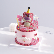 网红ins风可爱粉色熊蛋糕装饰摆件儿童生日派对卡通小熊插牌插件