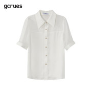 gcrues拼接透视感衬衫女夏季气质显瘦小众别致设计感白色上衣