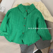 5折韩版春季男女童，洋气娃娃衫，小童小孩宝宝长袖衬衫绿色