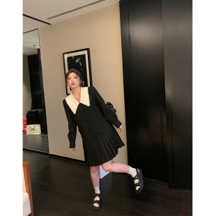 naz那子大码2023春季撞色减龄娃娃领胖妹妹法式甜美连衣裙