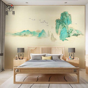 新中式淡雅意境山水阁楼电视背景墙纸壁布卧室环保无纺布古典壁画