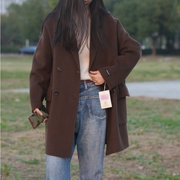 2023秋冬韩版高端时尚气质双面零羊绒小个子西装领羊毛大衣