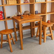 漫咖啡桌椅老榆木实木双人餐桌，做旧小方桌老式咖啡桌八仙桌木桌面