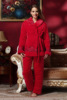 女士大红三层夹棉睡衣冬季系绳长袖加厚法兰绒加大码棉袄女家居服