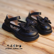 女孩鞋子2023秋公主鞋镂空透气蝴蝶结爱心3-5-6-7-10岁小皮鞋