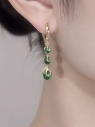 高级感绿色水钻耳扣2022年潮，气质水滴锆石，耳环日韩设计感耳饰