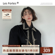 Les Fortes/23AW 秋冬季黑色珍珠装饰廓形毛呢夹克宽松衬衫外套女