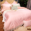 蕾丝四件套床裙花边被套纯棉60支公主风粉色床罩贡缎床上用品欧式