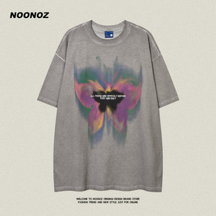 NOONOZ欧美高街做旧蝴蝶涂鸦短袖T恤男夏季嘻哈重磅潮牌美式半袖