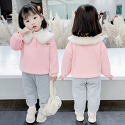 女童冬装套装2023女宝宝洋气，卫衣加绒加厚两件套小童冬季棉衣