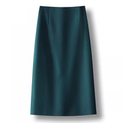 法式中长款绿色半身裙女2023年春秋季高腰气质直筒西装包臀裙