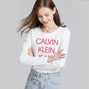 Calvin Klein卡文克莱女士春季休闲圆领长袖T恤百搭显瘦打底衫