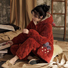 睡衣女冬季珊瑚绒三层夹棉加绒加厚韩版可爱法兰绒保暖家居服套装