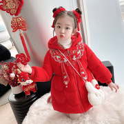女童外套冬季装拜年服棉衣唐装洋气女宝宝中国风加厚保暖棉服红色