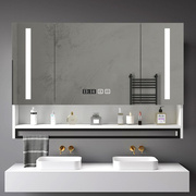 浴室镜柜智能挂墙式单独带灯除雾实木洗手卫生间，梳妆镜子一体镜箱