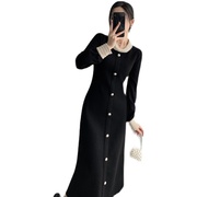 FAshie 冬季法式气质名媛钉珠重工黑色长裙针织毛衣内搭洋装子女
