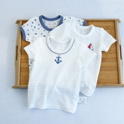 3件装日系海军风儿童短袖，t恤男女宝宝纯棉薄款，竹节棉半袖打底衫