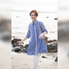 WinnieTang首尔蓝100%棉色织条纹拼接设计感衬衫裙宽松廓形连衣裙