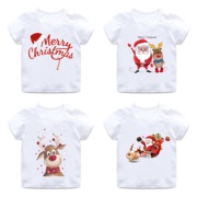 2023圣诞男女儿童婴儿卡通可爱圣诞老人麋鹿印花短袖T恤上衣