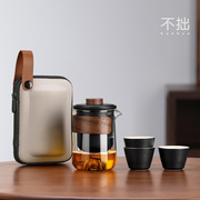 玻璃旅行茶具便携式快客杯个人，专用随身包套装(包套装，)户外功夫茶杯泡茶壶