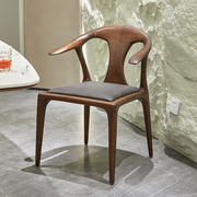 意式极简北美黑胡桃木，餐椅实木真皮椅子，家用成人扶手椅原木皮座椅