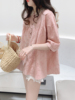 大牌日系韩式亚麻娃娃衫，上衣宽松提花棉麻衬衫，蕾丝领子娃娃衫