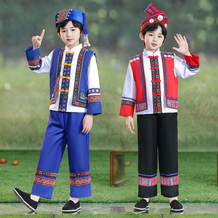 三月三广西壮族服饰男童少数民族服装，儿童哈尼族幼儿园舞蹈演出服