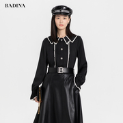 badina芭蒂娜黑色，衬衫女式春秋气质，名媛娃娃领法式上衣