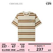 CHOCOOLATE男装短袖T恤2023夏季复古学院撞色条纹1359XSK