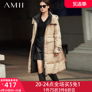 amii女装黑色工装羽绒服，女中长款2023冬季加厚派克服棉服外套