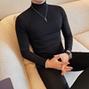 半高领长袖t恤男士春季2024韩版修身弹力，紧身纯色中领打底衫