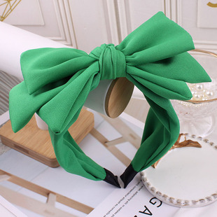 新春天(新春天)纯色绿色，韩国超大三层立体蝴蝶结发箍简约宽头箍压发卡甜美