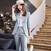 蓝色条66936011纹西装套女春季2韩022装年版业时尚洋气小西服