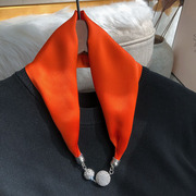 橘色磁扣丝巾100%桑蚕丝长条，项链双绉小丝巾，搭配西装衬衣气质职业