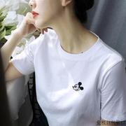 潮牌米奇t恤女白色，短袖纯棉宽松2024年夏季韩版卡通印花上衣