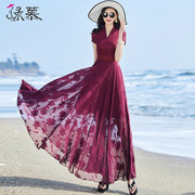 雪纺连衣裙女2024年夏季时尚，酒红色长款修身显瘦气质大摆长裙