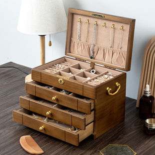 珠宝首饰盒国风高档精致黄金实木，木质带锁手饰品收纳盒大容量